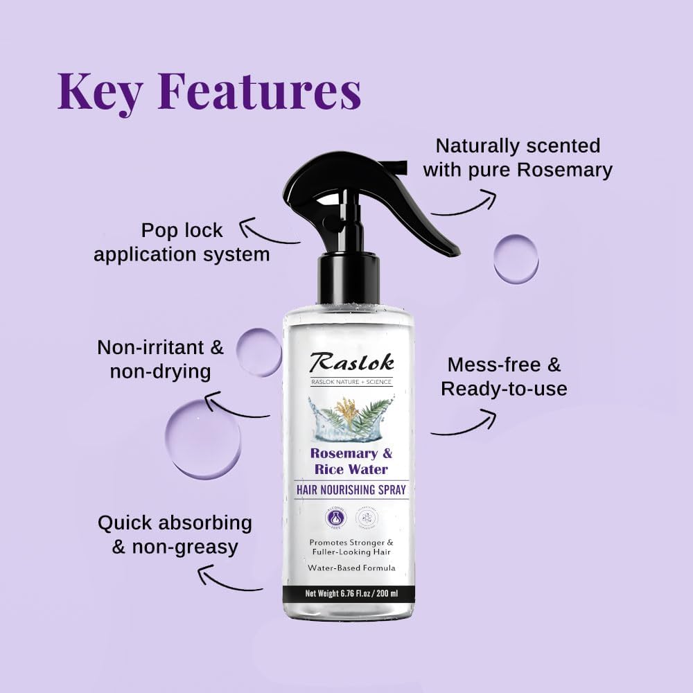 Nature+Science Rosemary & Rice Water Hair Spray | Made with 100% Natural Extracts | Lightweight, Non-Greasy Formula | for Softer, Smoother-Looking Hair | 6.76 Fl Oz / 200 Ml