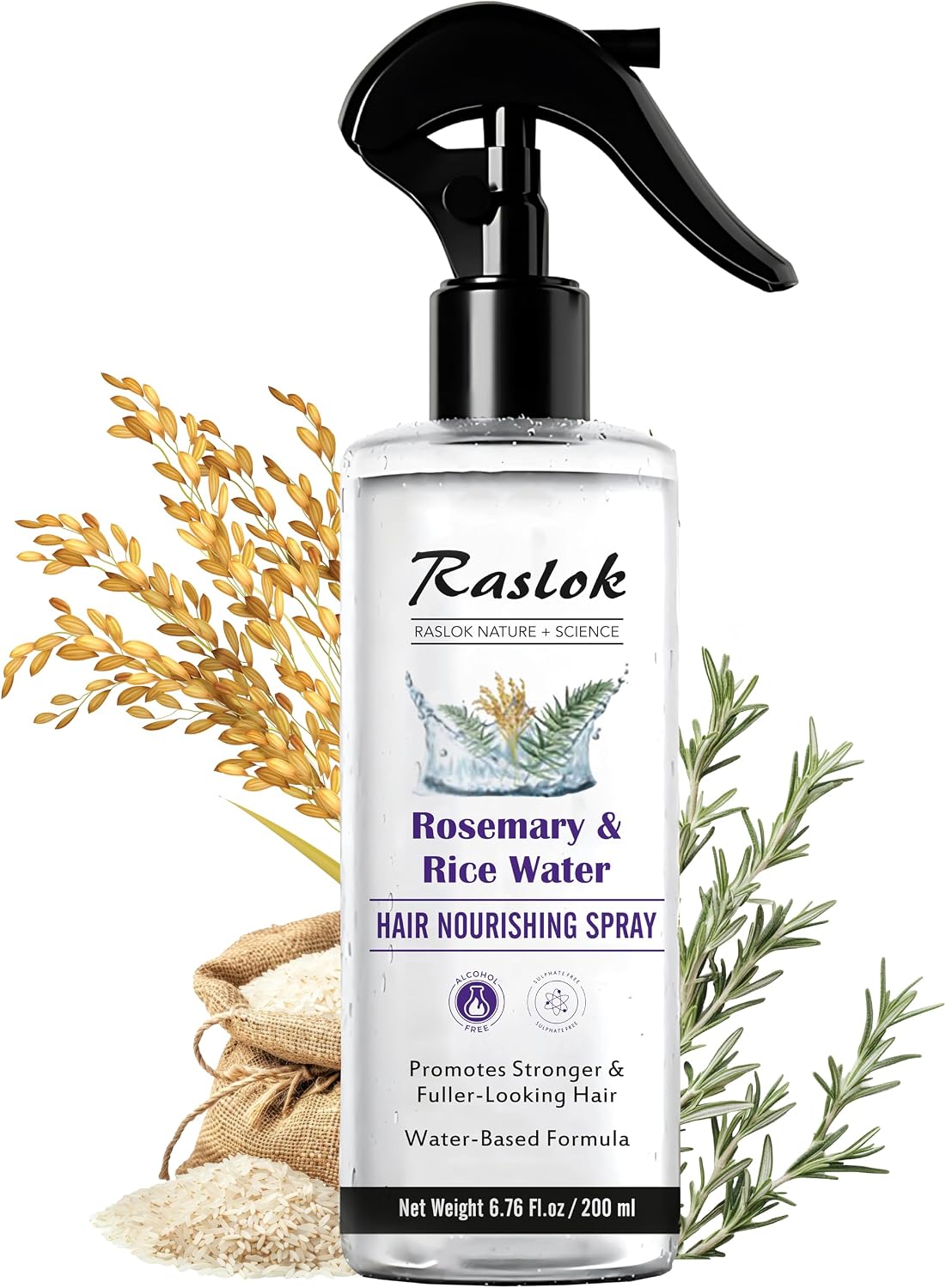 Nature+Science Rosemary & Rice Water Hair Spray | Made with 100% Natural Extracts | Lightweight, Non-Greasy Formula | for Softer, Smoother-Looking Hair | 6.76 Fl Oz / 200 Ml